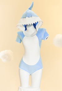 Blue Shark Comfy Sexy Lingerie Hooded Bodysuit with Tail Kawaii Bodycon Romper Homewear